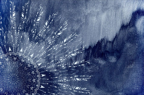ein blaues Bild mit einem weissen Mandala