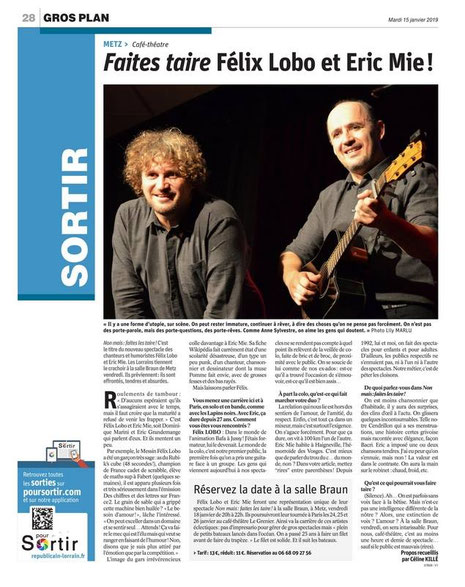 Pleine Page dans le Républicain Lorrain du 15-01-2019