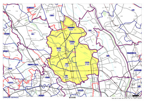 埼玉県越谷市の朝日新聞配布地図