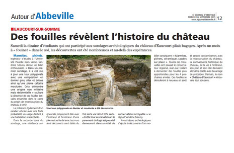 Article de journal sur les fouilles au château d'Eaucourt de l'été 2015