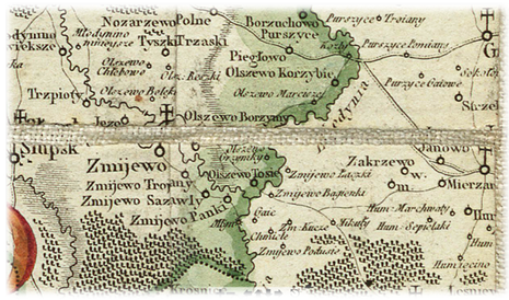 Fragment mapy Województwa Płockiego - Karola de Perthees Pułkownika Wojsk Koronnych; Geografa J.K.M. z 1784 roku