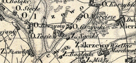 Okolica szlachecka Olszewo, Topograficzna karta Królestwa Polskiego z 1839r.