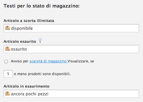 Testi stato magazzino