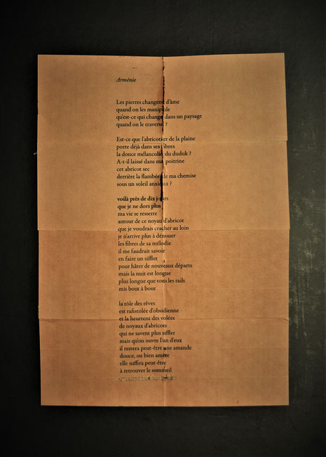 poème à brûler, poème Arménie, papier d'Arménie