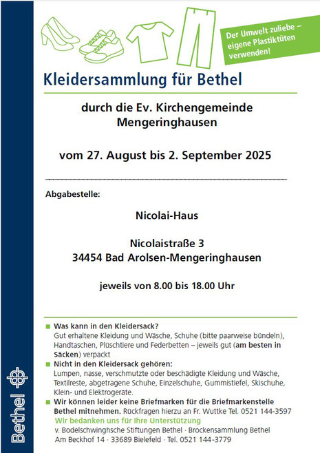 Der Einladungszettel mit Sammelhinweisen.