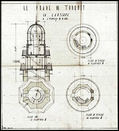 Plan de la lanterne du phare du Touquet, dessiné par Louis Quételart