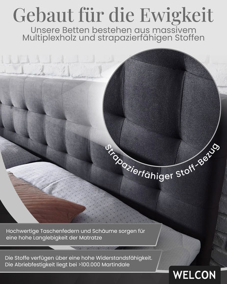 Bett in grau kaufen und zeitlose Eleganz mit vielseitigem Komfort verbinden. Grau passt zu jedem Stil und wertet Ihr Schlafzimmer einfach und stilvoll auf.