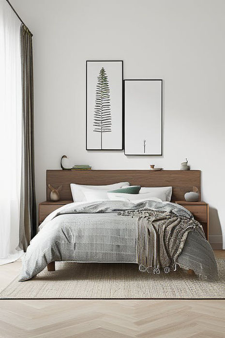Schaffen Sie mit dem minimalistischen Naturlook im Schlafzimmer Ruhe und Harmonie. Natürliche Materialien, sanfte Farben und klare Linien fördern erholsamen Schlaf.
