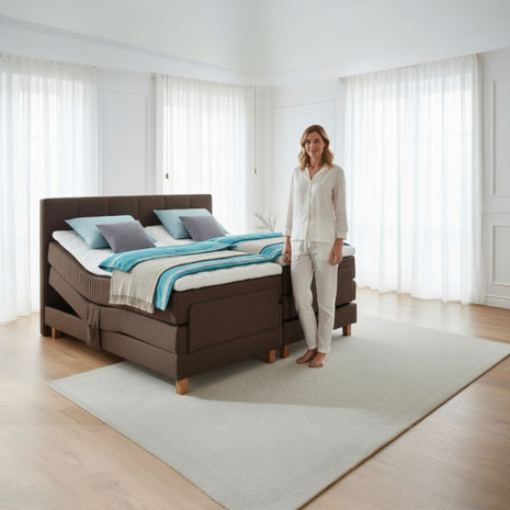 Elektrisch verstellbares Boxspringbett bei Reflux und Schnarchen: erklärt Vorteile, Liegeposition, Kaufkriterien und Rockstar-Konfiguration für ruhigen Schlaf.