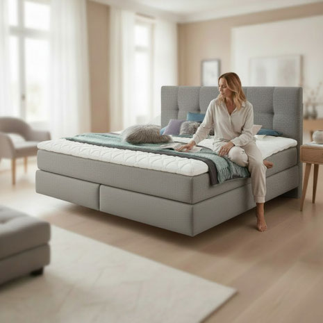 Wer ein Bett 160x200 kaufen möchte, findet Tipps zu Raumplanung, Matratze, Härtegrad und ROCKSTAR® Boxspringbetten von WELCON.