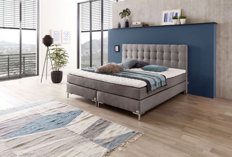 Entdecken Sie stilvollen Komfort mit dem Boxspringbett 180x210 grau. Geräumig, modern und hochwertig für entspannte Nächte mit viel Bewegungsfreiheit.