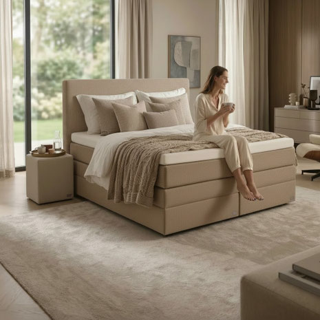 Das Boxspringbett fühlt sich höher, federnder und stützender an. Der Ratgeber erklärt Aufbau, Topper, Härtegrad und Liegegefühl für Schlafpositionen.
