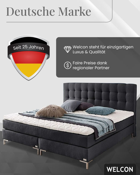  Ein Boxspringbett mit Bettkasten 140x200cm von WELCON verbindet luxuriösen Schlafkomfort mit praktischer Stauraumlösung. Erfahren Sie mehr über die hochwertigen Materialien, vielseitigen Anpassungsoptionen und pflegeleichten Eigenschaften.
