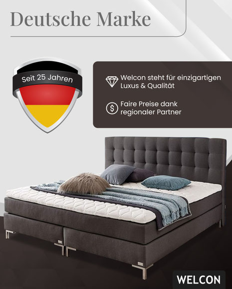 Entdecken Sie hochwertige Boxspringbetten in Hamm: Komfort trifft auf Stil mit den individuell anpassbaren WELCON ROCKSTAR Modellen.