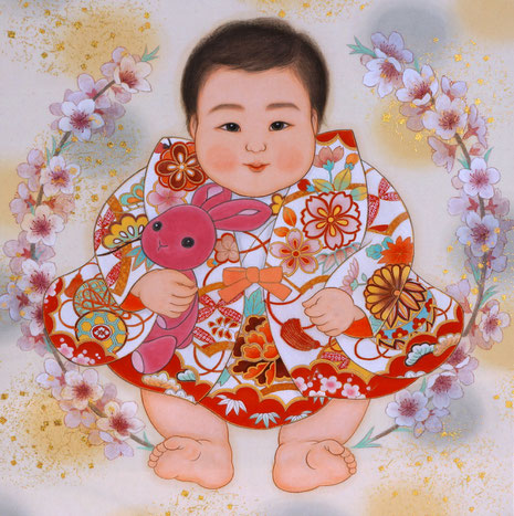「健やかに育て」 300×300mm 絹本彩色・箔 2018年