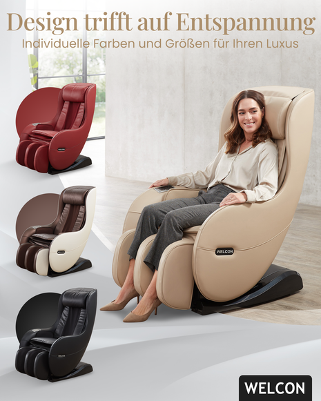 Ein Massagesessel für zu Hause bietet tägliche Entspannung nach Maß. WELCON kombiniert modernste Technologie mit ansprechendem Design für Ihr Wohlbefinden – direkt in Ihren eigenen vier Wänden.