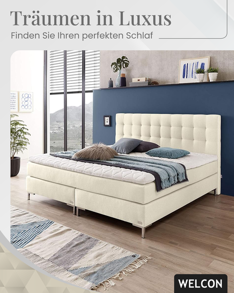 Boxspringbett für Dicke mit Härtegrad H5 ab 110 kg bietet optimale Unterstützung, langlebige Bauweise und hohen Komfort für einen gesunden, erholsamen Schlaf.