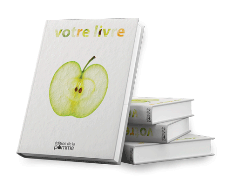 Présentation de livres, couverture "votre livre" visuel d'une pomme "edition de la pomme"