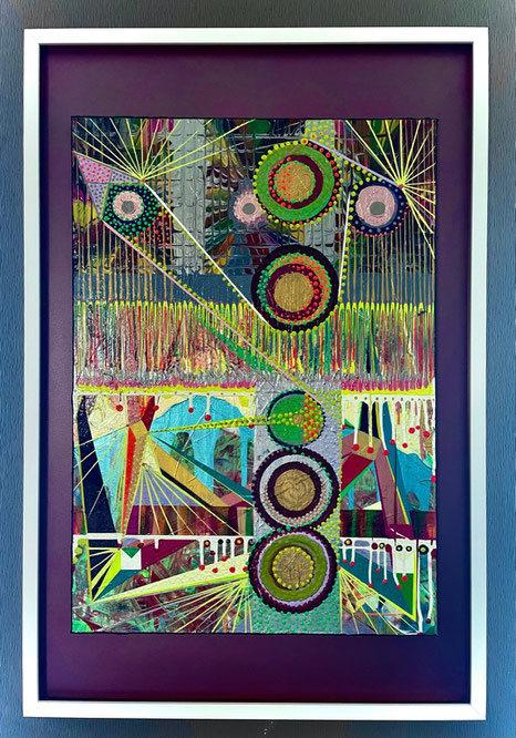Abstraktes Kunstwerk von Andreas Alka alias FLoYd aus dem Atelier FLoYdart in Büdingen – kraftvolle Komposition mit Kreisen, Linien und leuchtenden Farben.