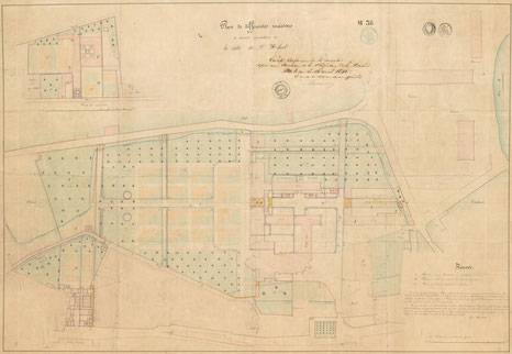 Plan de l'abbaye Saint-Michel de Saint-Mihiel en 1842 après la Révolution française, Meuse Lorraine France