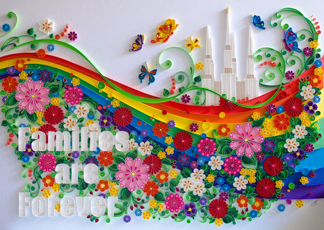 quilling , quilling paper, paper art, art, love, design, love heart, hearts, quilling art, quilling paper art, The Washington Temple, family, families are forever, flowers, leaves, rainbow, butterfly