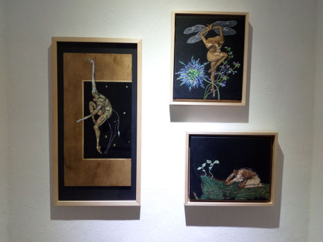 wood, canvas, embroidery, ink, painting, drawing, artwork, figurative, animal, insect, artgallery, exhibition