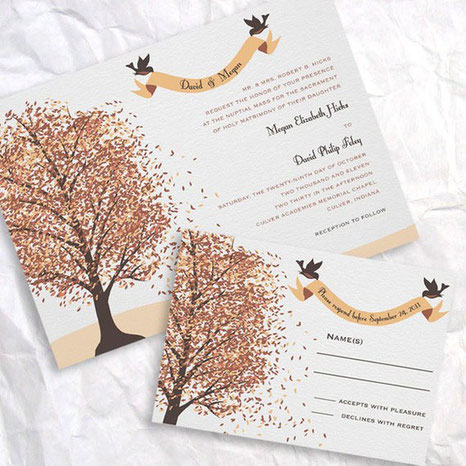 Un faire-part automnale pour vos invités ! Source : www.weddingomania.com