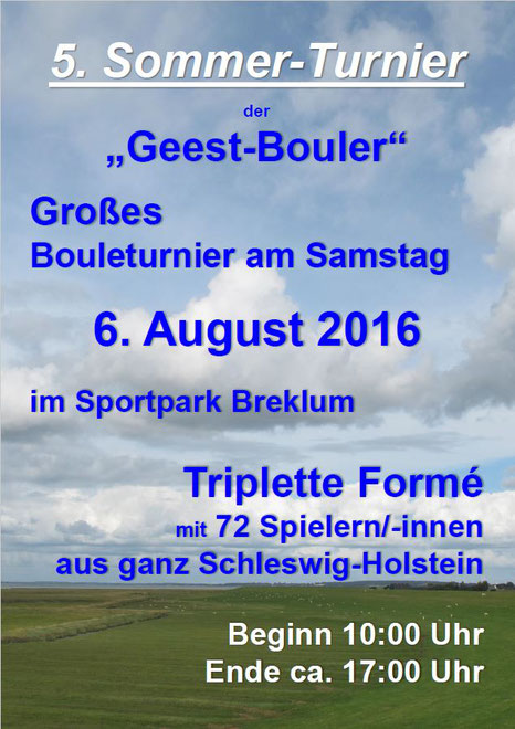 Plakat zum 5. Sommer-Turnier der Geest-Bouler am 6. August 2016