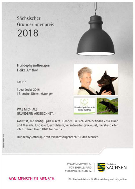 Gründerinnenpreis Sachsen 2018 Hundephysiotherapie Heike Amthor