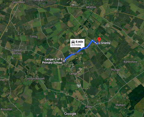 How to get to Granby from Langar - image from Google maps
