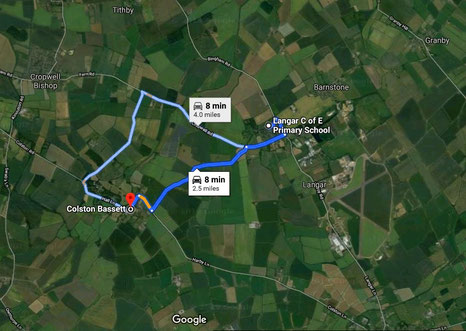 How to get to Colston Bassett from Langar - image from Google maps