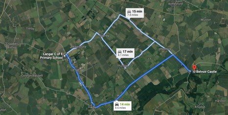 How to get to Belvoir Castle from Langar - image from Google maps