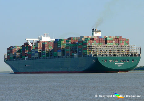 Containerschiff EVER GOODS auf der Fungfernreise, 17.07.2018
