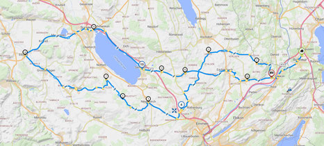 Route der Ausfahrt über dem Sempachersee