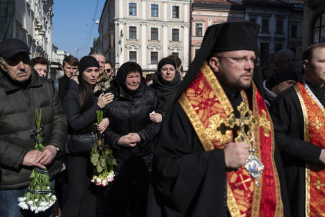 J.B. Russell, The Funeral of three Ukrainian officers and a soldier killed in combat with invading Russian forces. Lviv, Ukraine,         March 2022