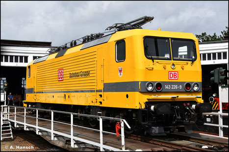 143 226-9 der Bahnbau Gruppe war am 02. September 2023 im Bw Glauchau zu Gast