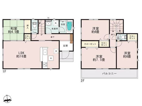 岡山市中区四御神の新築 一戸建て分譲住宅の間取り図