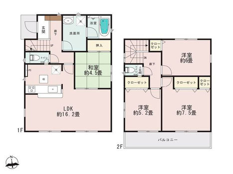 岡山市中区四御神の新築 一戸建て分譲住宅の間取り図