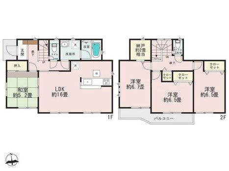 岡山市中区四御神の新築 一戸建て分譲住宅の間取り図