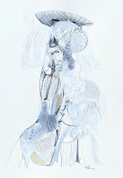 CREATURE Technique mixte sur papier  35x26