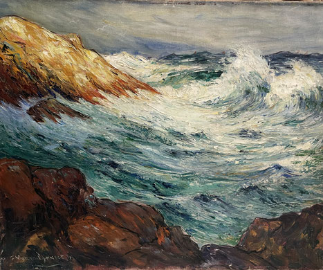Francis Morton-Johnson, la mer à Roscoff, huileuse toile, signée, expose à la galerie agnes thiébault, Paris