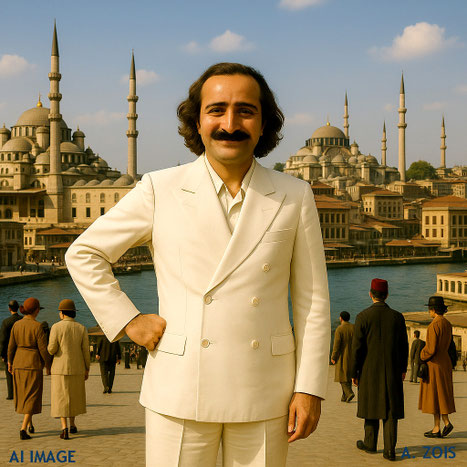 This AI image shows Meher Baba at Istanbul, Turkey. Image produced by Anthony Zois.