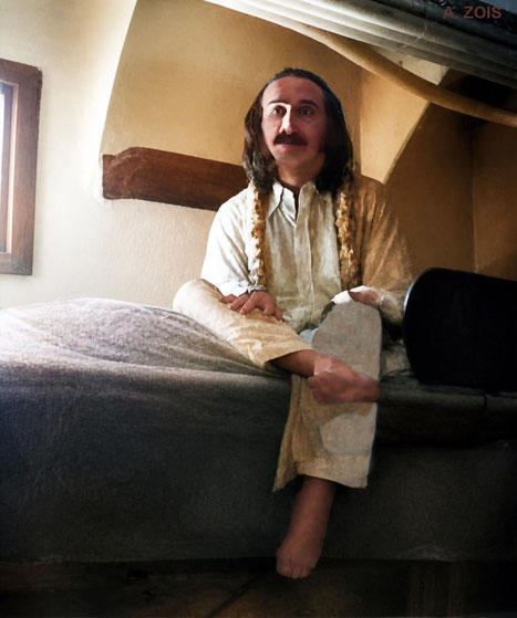 The picture of Meher Baba in his cabin, ship and date unknown.