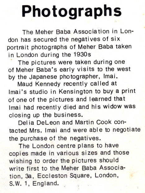 Article appeared in the Meher News Exchange - Oct. 1973. Courtesy of Dennis Schlaen