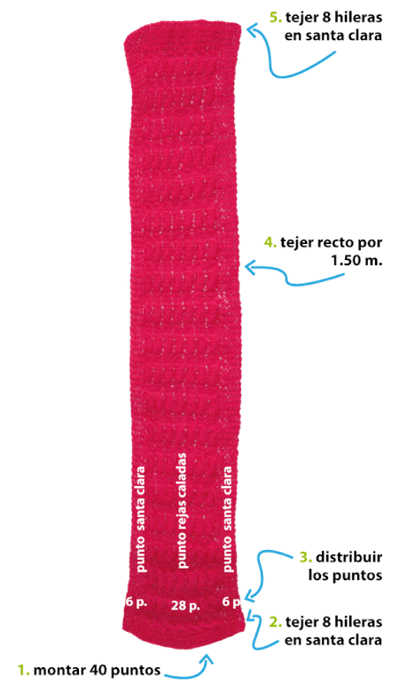 Cómo tejer una bufanda reversible en punto rejas caladas en dos agujas o palitos