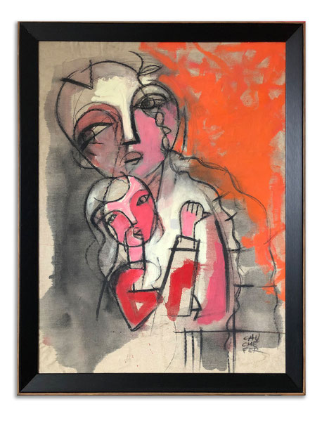 Tendresse Fusain, encre et acrylique sur toile - Janvier 2019 - 50/70 cm