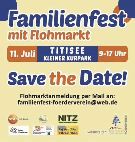 Werbeflyer für das Familienfest der Realschule am 11. Juli 2026