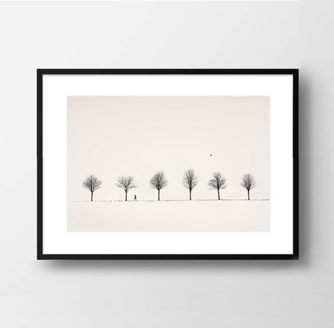 "Lake Shore" Art Print. Minimalistische Landschaft, gerahmt