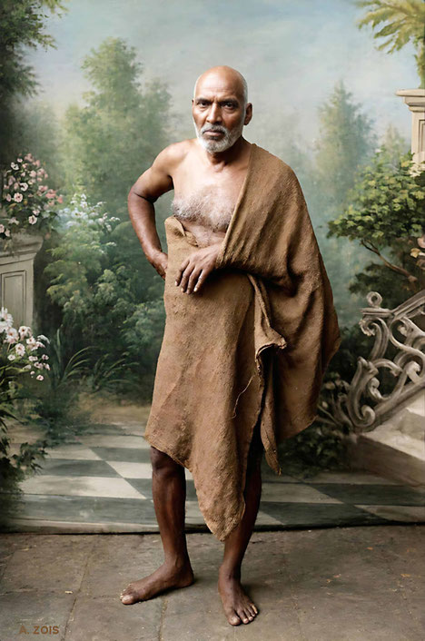 Perfect Master Upasni Maharaj in 1915 after a long fast. This how Merwan would have seen Upansi the 1st time. Image rendered by Anthony Zois. BP