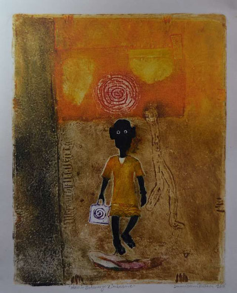 NALA buys cheese, Collagraphy (37cm x 29cm) by Dumisani Ndlovu, Bulawayo / Zimbabwe